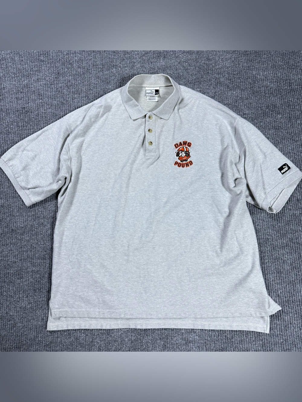 Vintage Puma Cleveland Browns Dawg Pound Polo Shirt Mens 2XL Heather Gray 90s
